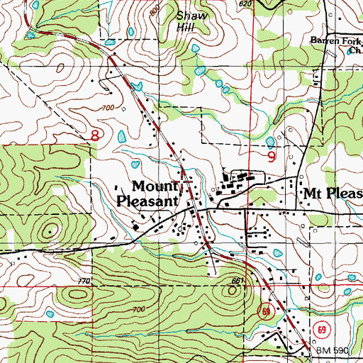 Topographic Map of Mount Pleasant Fire Department, AR