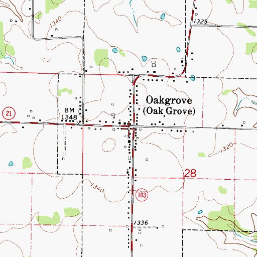 Topographic Map of Oak Grove Volunteer Fire Department Station 1, AR