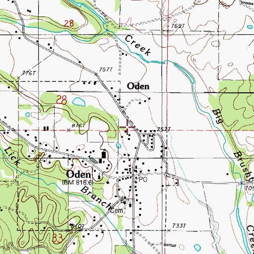 Topographic Map of Oden Volunteer Fire Department Station 1, AR