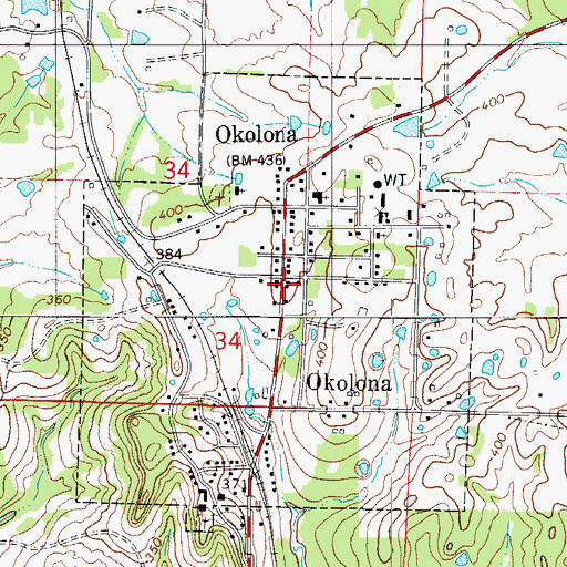 Topographic Map of Okolona Fire Station, AR