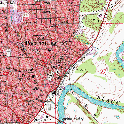 Topographic Map of Pocahontas Volunteer Fire Station 1, AR