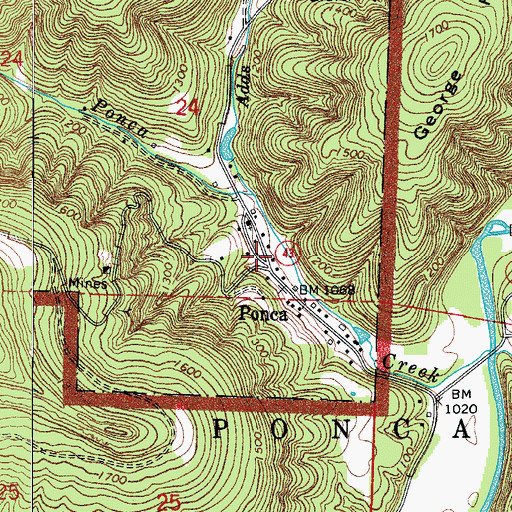 Topographic Map of Ponca Volunteer Fire Department, AR