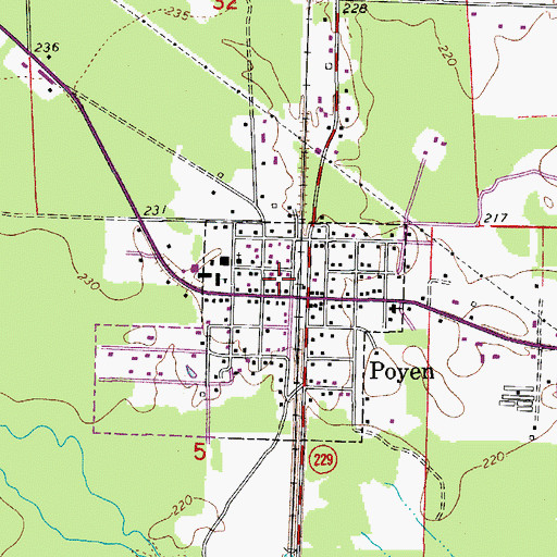 Topographic Map of Poyen Volunteer Fire Station, AR