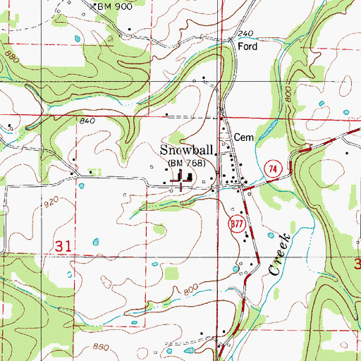 Topographic Map of Snowball Fire Station, AR