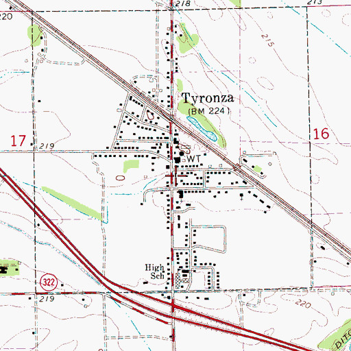 Topographic Map of Tyronza Volunteer Fire Department, AR