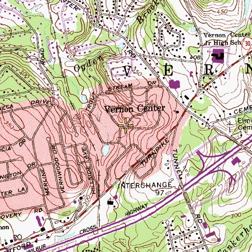 Topographic Map of Vernon Center, CT
