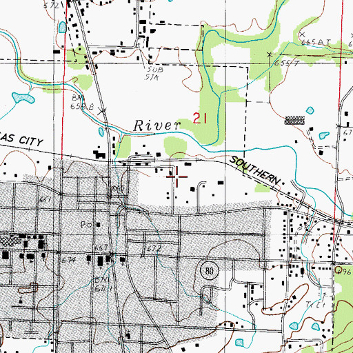 Topographic Map of Waldron Rural Volunteer Fire Department Station 1, AR