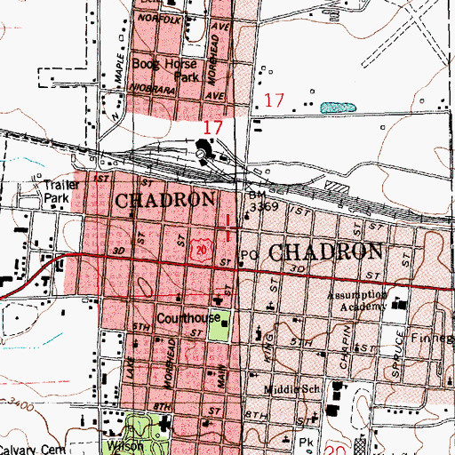 Topographic Map of Chadron Commercial Historic District, NE