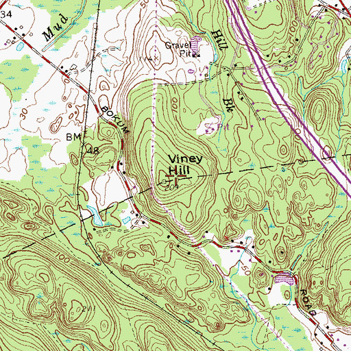 Topographic Map of Viney Hill, CT