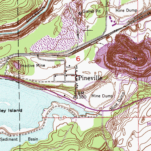 Topographic Map of Pineville Post Office (historical), MN