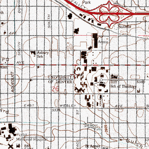 Topographic Map of Frontier Hall, CO