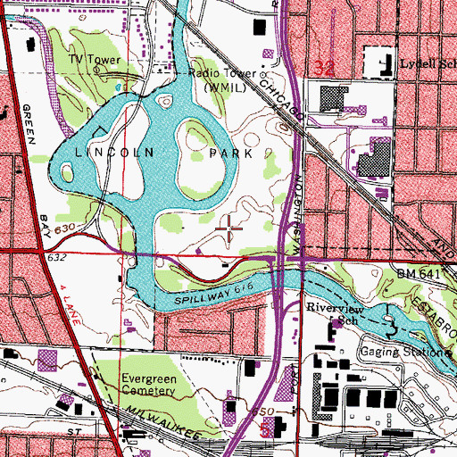 Topographic Map of Lincoln Park Golf Course, WI