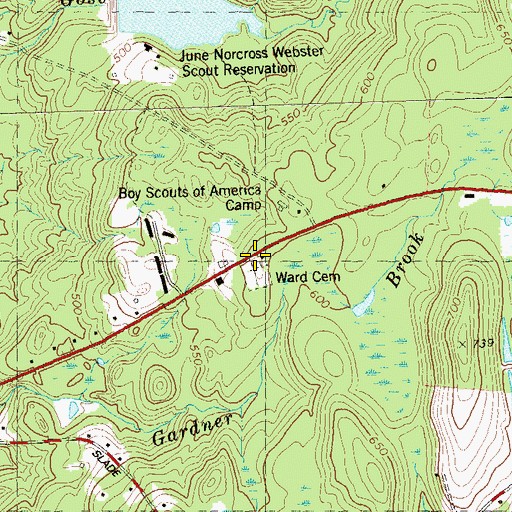 Topographic Map of Ward Cemetery, CT