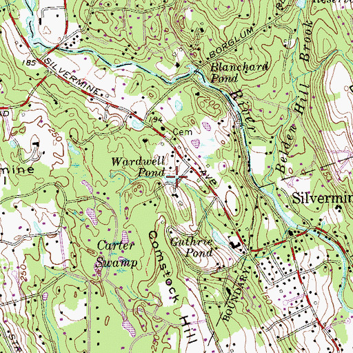 Topographic Map of Wardwell Pond, CT