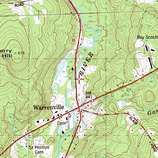 Topographic Map of Warrenville School, CT