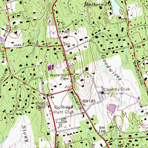 Topographic Map of Waterbury Cemetery, CT