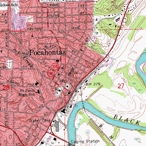 Topographic Map of Pocahontas Police Department, AR