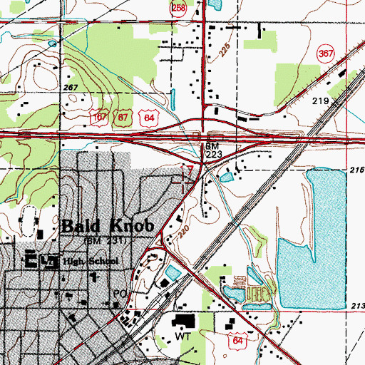 Topographic Map of Bald Knob Police Department, AR