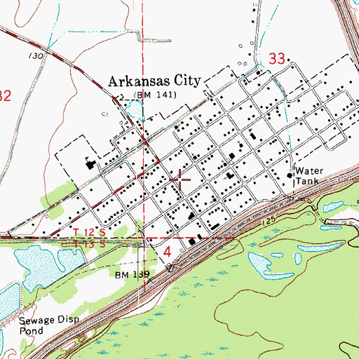 Topographic Map of Arkansas City Police Department, AR