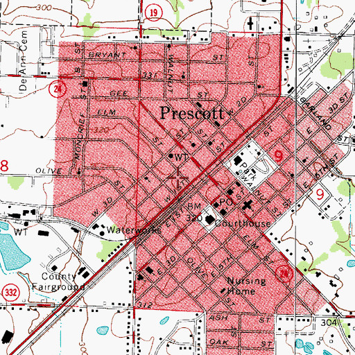 Topographic Map of Prescott Police Department, AR