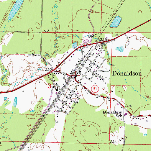 Topographic Map of Donaldson City Marshal, AR