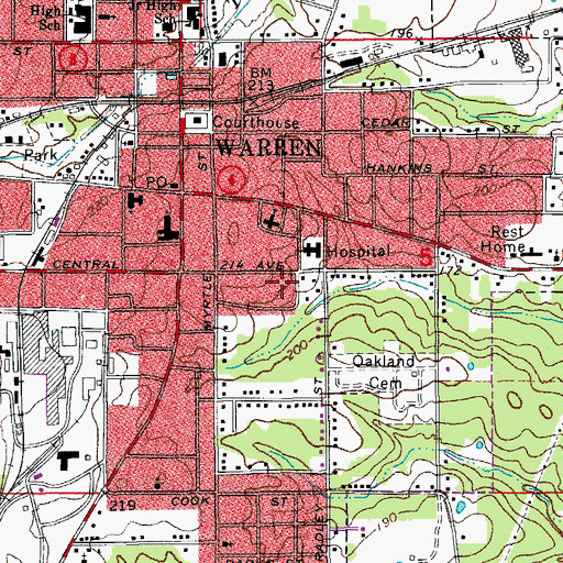 Topographic Map of Emergency Ambulance Service Warren, AR