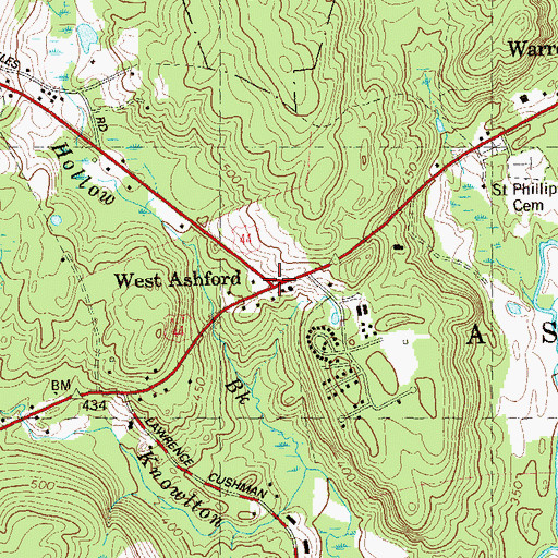 Topographic Map of West Ashford, CT
