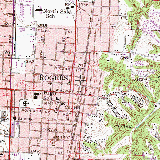 Topographic Map of Rogers Fire Department Emergency Medical Services, AR
