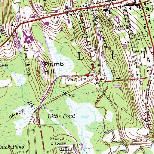 Topographic Map of West Cemetery, CT