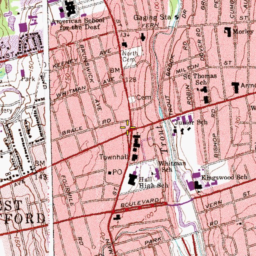 Topographic Map of West Hartford, CT