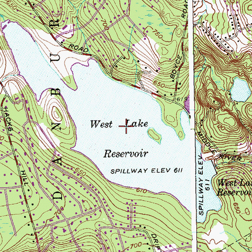 Topographic Map of West Lake Reservoir, CT