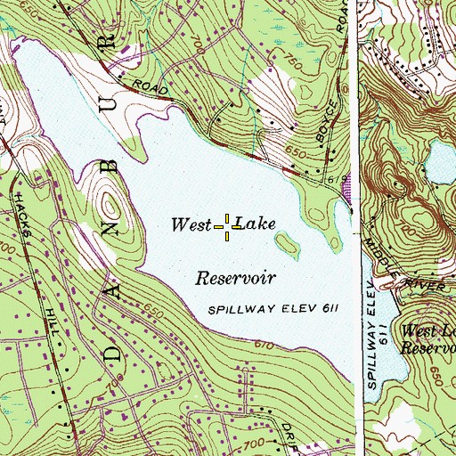 Topographic Map of West Lake Reservoir, CT