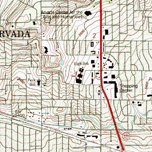 Topographic Map of Arvada Senior High School, CO