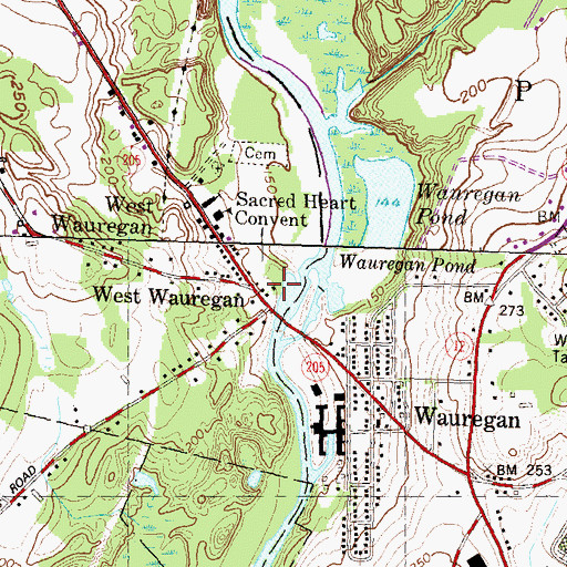 Topographic Map of West Wauregan, CT