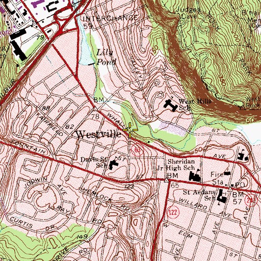 Topographic Map of Westville, CT
