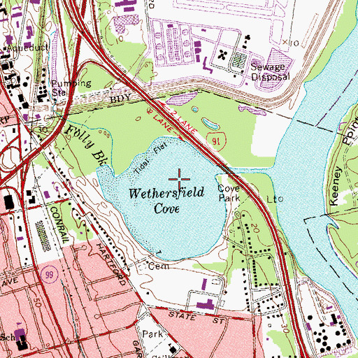 Topographic Map of Wethersfield Cove, CT