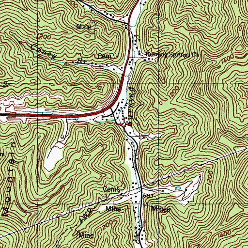 Topographic Map of Burning Fork School (historical), KY