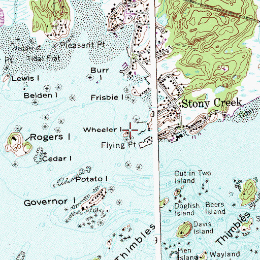 Topographic Map of Wheeler Island, CT