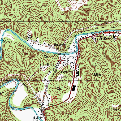 Topographic Map of Elksam Post Office (historical), KY