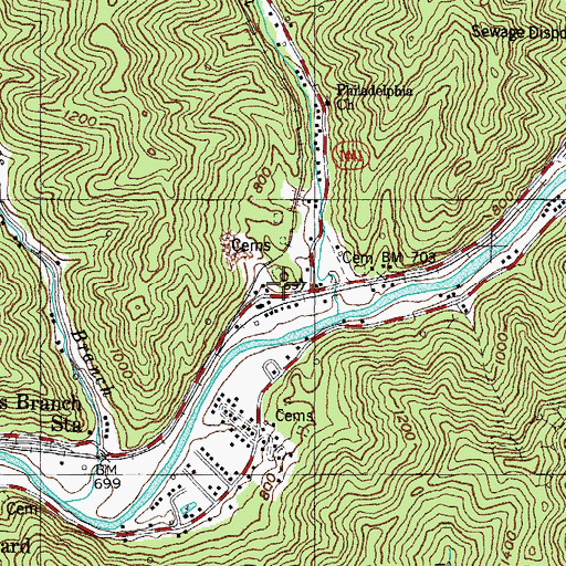 Topographic Map of Justice Bottom, KY