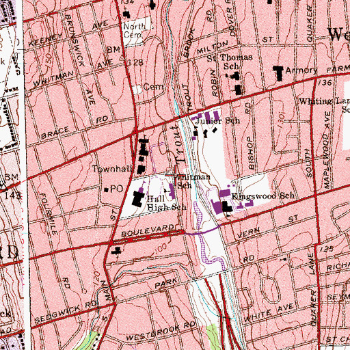 Topographic Map of Whitman School, CT