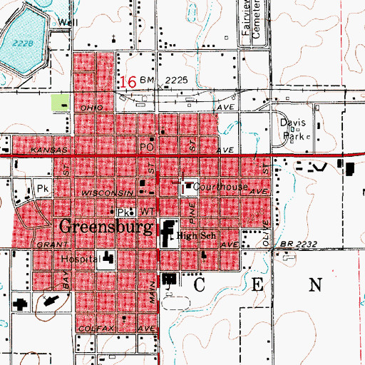 Topographic Map of Kiowa County Courthouse, KS