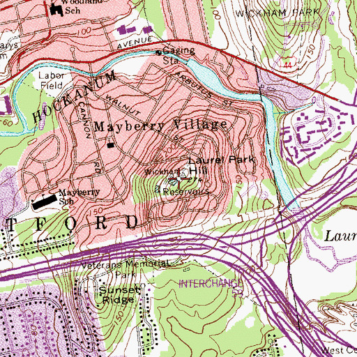 Topographic Map of Wickham Reservoir, CT