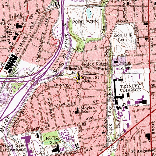 Topographic Map of Thomas J McDonough School, CT
