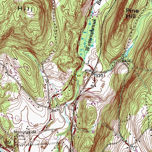 Topographic Map of Womenshenuk Brook, CT
