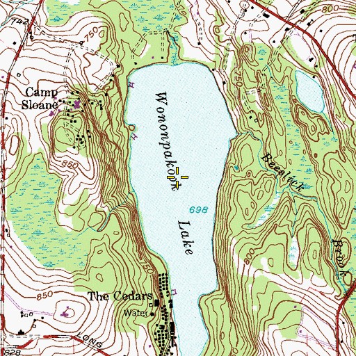 Topographic Map of Wononpakook Lake, CT