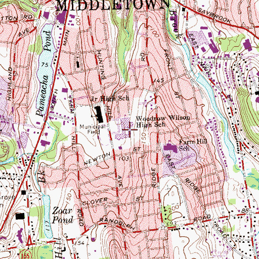 Topographic Map of Woodrow Wilson High School, CT