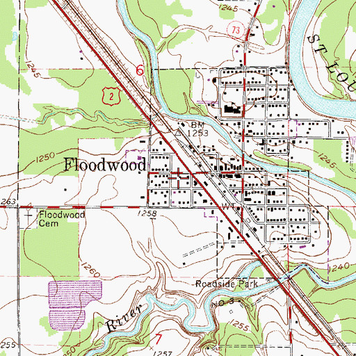 Topographic Map of Floodwood City Hall, MN