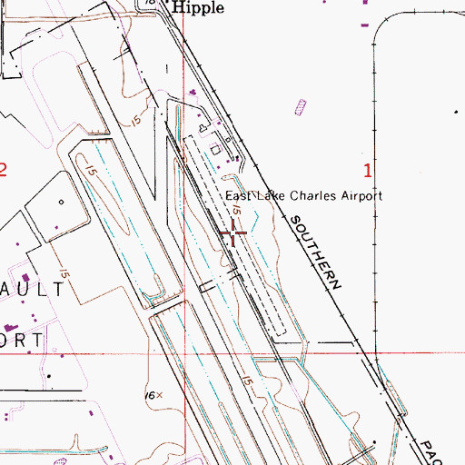 Topographic Map of East Lake Charles Airport (historical), LA