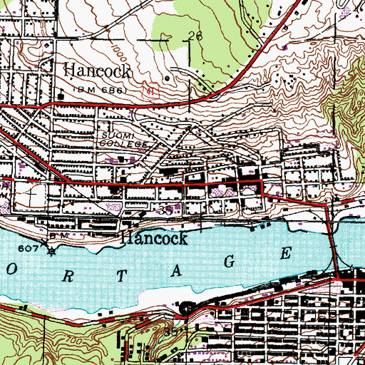 Topographic Map of Hancock Police Department, MI